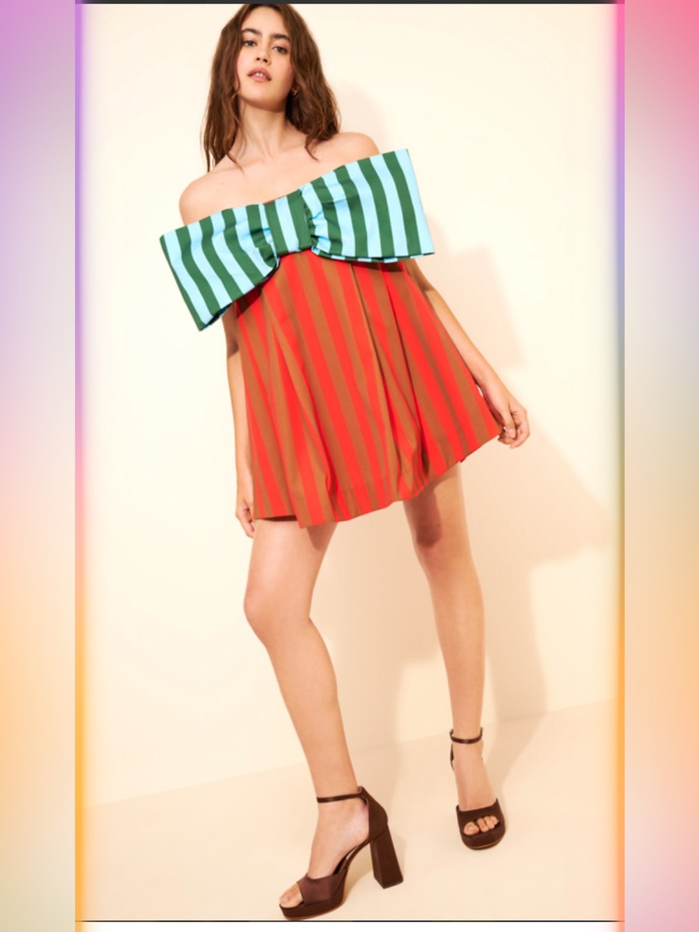 Boyko Millie Bow Striped Strapeless Mini Dress in Red and Green Small Sold out